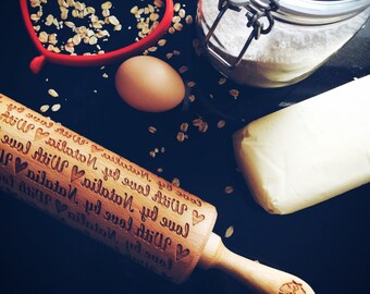 PERSONALIZED rolling pin, custom rolling pin, embossing rolling pin, engraved rolling pin by laser (name, logo)