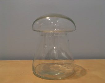 Vintage Small Glass Mushroom Shaped Jar with Lid