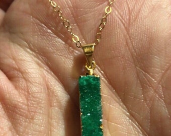 Green Vertical Druzy Bar Necklace