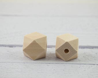 5 x 0.8'' (20mm) Wooden Geometric beads, Unfinished, Faceted, for rattles, lactating nursing necklaces, teething toys, DIY