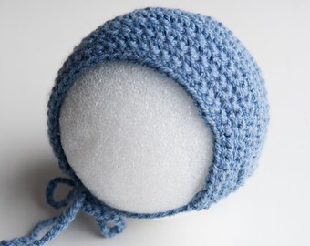 Blue Crochet Baby Hat Newborn Bonnet Photography Prop