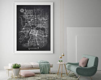 SACRAMENTO California Chalkboard Map Art Black and White Sacramento CA Vintage City Map Graphic Detailed Scheme Street Map Wall Art Decor