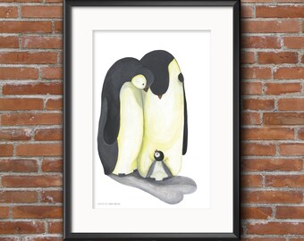 Children room print | A3, 11,7 x 16,5 inch. Fantasy, penguin, nursery, illustration, dream, fairytale, watercolor