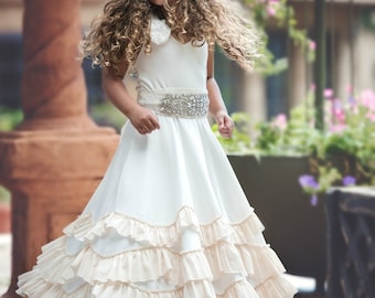 Flower Girl dresses, boho flower girl dress, rustic flower girl dress, Beach Flower girl dress Ivory champagne, flower girl dress country