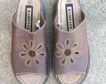 RAMPAGE 90s vegan platform floral cutout slides Sz 8.5 USA
