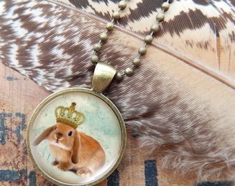 Lop Ear Rabbit Necklace, Lop Ear Bunny Pendant, King Bunny Jewelry, Rabbit Jewelry, Brown Rabbit Necklace