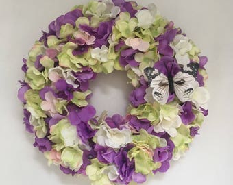 Purple hydrangea wreath