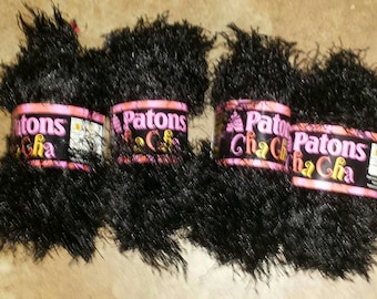 Patons Cha Cha Fun Fur Eyelash Yarn "Black"- Yarn Destash-crochet supplies-eyelash yarn