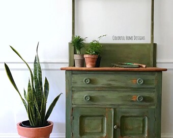 Antique Washstand, Painted Washstand, Farmhouse Washstand, Vintage Washstand, Green Washstand, Vintage Cupboard, Pick Up Only