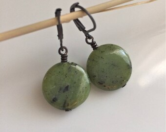 Green Jade Earrings Light Green Stone Earrings Boho Earrings
