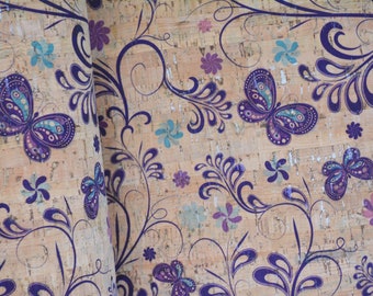 Butterfly Fantasy Print Cork fabric (U.S.A Supplier) - Made in Portugal - Vegan - Sustainable - Leather Alternative - P.E.T.A. approved
