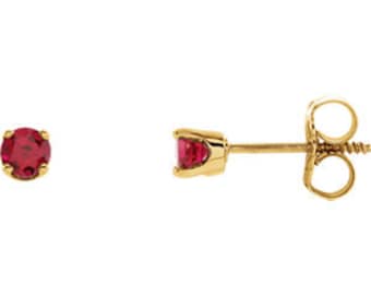 14kt Gold Ruby Birthstone Earrings, July Birthstone Studs, Chatham Ruby Studs
