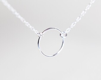 Silver Circle Necklace - sterling silver small circle necklace, delicate and minimalist jewelry