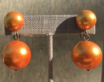 Vintage Orange Dwarf Star Dangle Clip-On Earrings