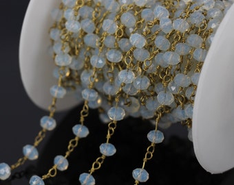 Wholesale!Wire Wrapped Beaded Chains Gold Plated Rosary Chain Opal Crystal Faceted Beads Jewelry Making