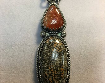 Dinosour bone , sunstone and silver