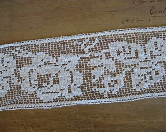 French filet lace - over 2 yards of deep handmade vintage lace 10 inches wide