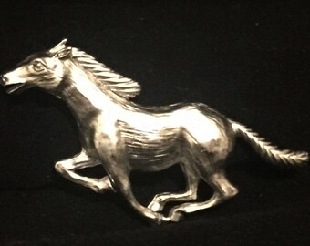 Vintage Signed J.J. Designer Horse Brooch / Vintage Horse Pin / Silver Tone / Running Horse / Gift for Horse Lover