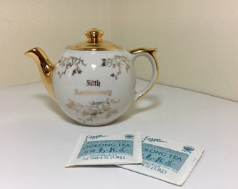 Vintage Wedding Anniversary Keepsake Teapot Golden 50th Tea for Two