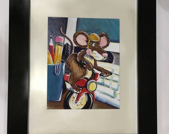 Watercolor of popular novel The Mouse and the Motorcycle by Beverly Cleary