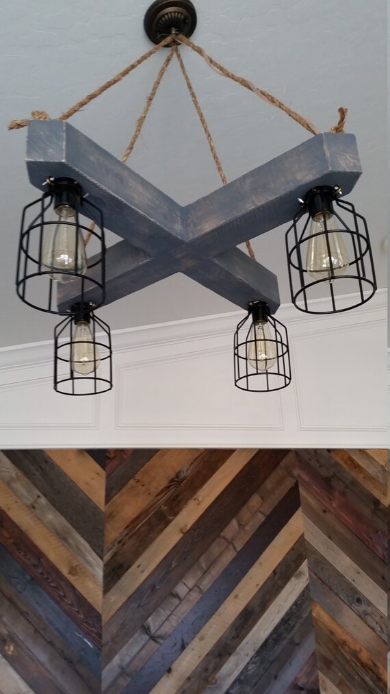 Rustic Wood Beam Chandelier Crisscross X With Metal Cages And Like This Item