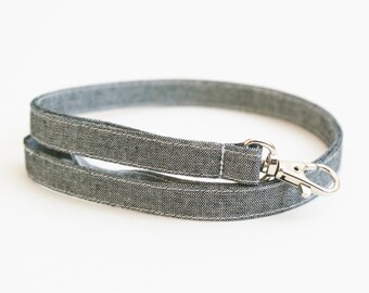 Black Chambray Skinny Fabric Lanyard - Thin Lanyard - 1/2 Inch Wide Key Necklace - 15.5-19.5 Inch Long Key Strap - Teacher Lanyard