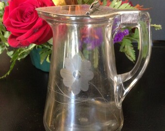 Covered Etched Syrup Pitcher