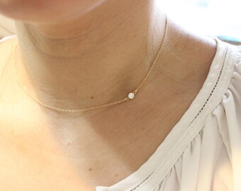 tiny diamond necklace, diamond solitaire necklace, delicate necklace, layered necklace, dainty necklace, gold necklace, simple necklace