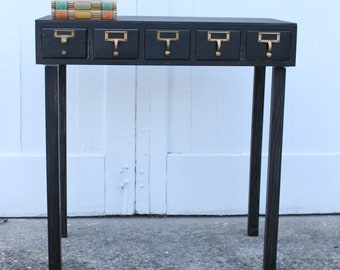 File Away....Vintage Black Library Card Catalog Foyer Table, Library File, Card Catalogue, Card File, Dewey Decimal