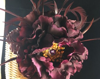 Amanda's Gorgeous Purple Rose Hair Fascinator and Feathers/Hair Clip/Pin Up Hair Accessory/Rockabilly