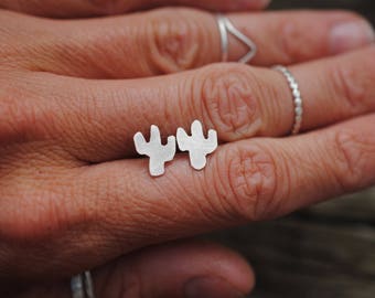 Tiny Silver Cactus Studs | Earrings | Sterling Silver