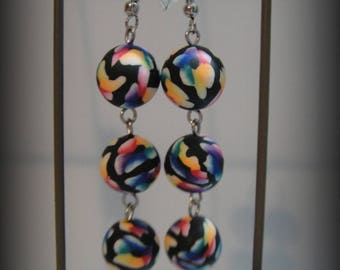 Earrings made with fimo, multicolor flower pattern