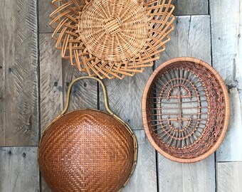 Set of 3 Vintage Wicker Wall Baskets