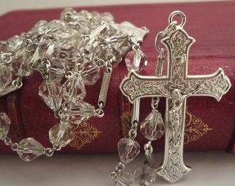 PRAYER BEADS ROSARY, Necklace rosary, Catholic, Religious Jewelry, Crystal rosary, Silver rosary, Heavy rosary, Religious, Easter gift