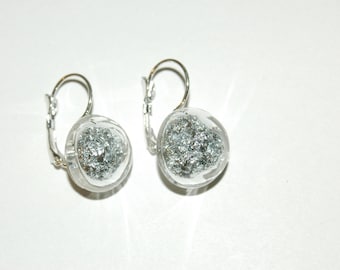 Earrings bubbles of glass - Inclusion of micro silver beads