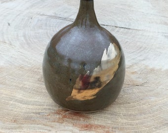 Brown Feather Bottle Gold Luster Handmade Pottery by Daisy Friesen