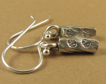 Silver nugget stamped earrings. Rectangle. Fine silver. Sterling silver hooks.