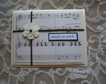 Handmade Greeting Card: Thank You, Vintage Sheet Music