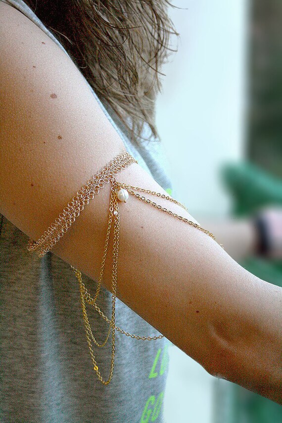 Upper arm cuff bridal bracelet arm band freshwater pearl