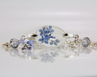 Forget Me Not Jewelry, Resin Flower, Resin Bracelet, Resin Flower Jewelry, Resin Jewelry, Forget Me Not Bracelet, Terrarium Jewelry