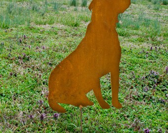 Labrador sitting yard stake - Metal Labrador Retriever garden stake - Rusty Lab metal art - Outdoor Labrador garden stake - Lab patio stake