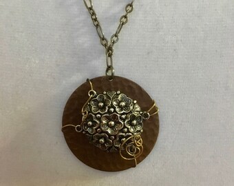 Copper and pewter wired necklace
