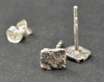 Raw Silver Earrings, Organic Silver Earrings, Square Earrings, Metalsmith