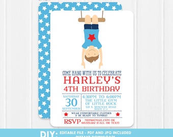 DIY Gymnastics Invitation - Printable Gymnastics Invitation - Boy Gymnastics - Editable the file at home - Print or email however you want