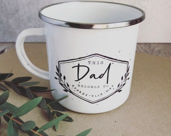 Personalised This Dad belongs to.... Dad Grandpa Grandad Enamel Mug - Fathers Day