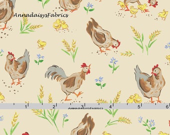 Baby Chick & Chickens Fabric, Farm Quilt Fabric, Red Rooster Fabrics Country Days 26618, Heidi Boyd, Chicken Quilt Fabric, Cotton