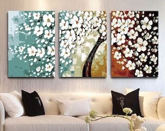 3 Panels Paint By Number kit// flower painting set of 3// Personalized DIY acrylic Painting On Canvas Home Decor