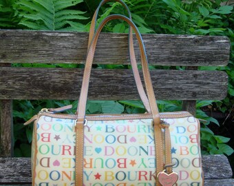 Vintage Dooney & Bourke Coated Canvas Leather Stars/Hearts Satchel Bag