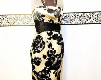 Vintage Bombshell Gold and Black Dress by White House Black Market, Size 2, Size Small, Vintage Pin Up Dress , Vintage Gold Wiggle Dress,