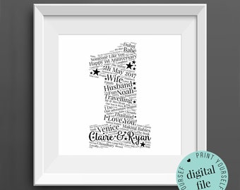 Personalised 1st ANNIVERSARY GIFT - Word Art - Printable - 1st Wedding Anniversary - Paper Anniversary - 1 Year Anniversary - Print